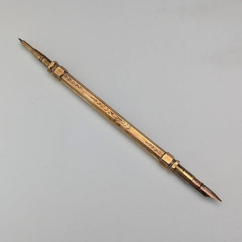 約 1900 年古董鍍金伸縮鉛筆和沾水筆
